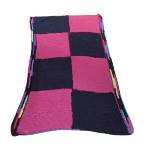 🧶 Hand-Knitted Colorful Block Throw Blanket – 32” x 65” – Brand New